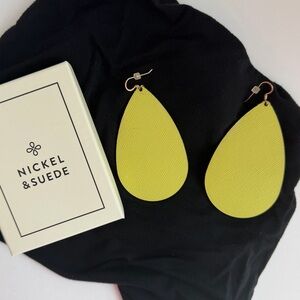 Nickel & Suede Large Leather Teardrop Earrings - Citron bright Yellow